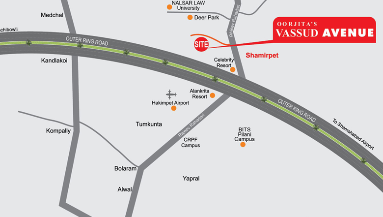 Location of Oorjitas Vassud Avenue in Shamirpet, Hyderabad - Image 301861