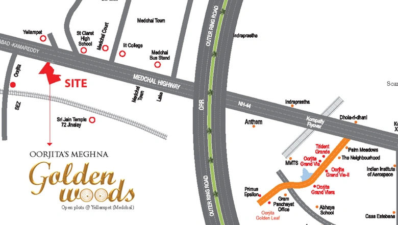 Location of Oorjitas Meghana Golden Woods in Medachal, Hyderabad - Image 301842