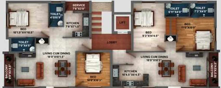 Floor Plan of Cobblestone Shreyas in Ashok Nagar, Chennai - Image 334538