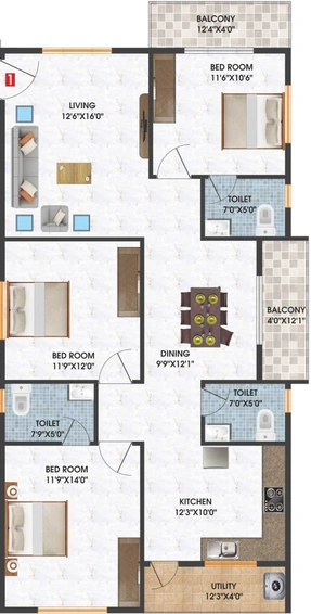 3 BHK Flat in Varma Yellow Sapphire in Devinagar, Bangalore - Image 853316