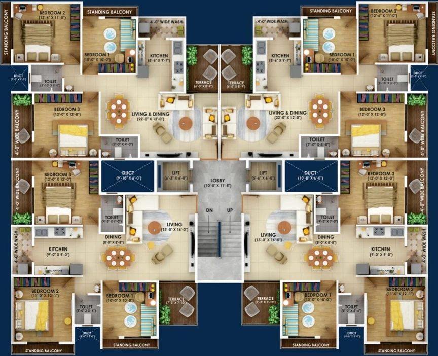 Floor Plan of M & T Prathmesh Apartment in Pande Layout, Nagpur - Image 280205