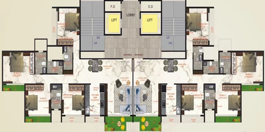 Floor Plan of PS Queens Bliss in Seawoods, Navi Mumbai - Image 317457