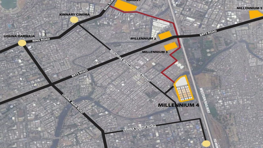 Location of Laxmi Millennium Textile Market 4 in Udhana Darwaja, Surat - Image 317618