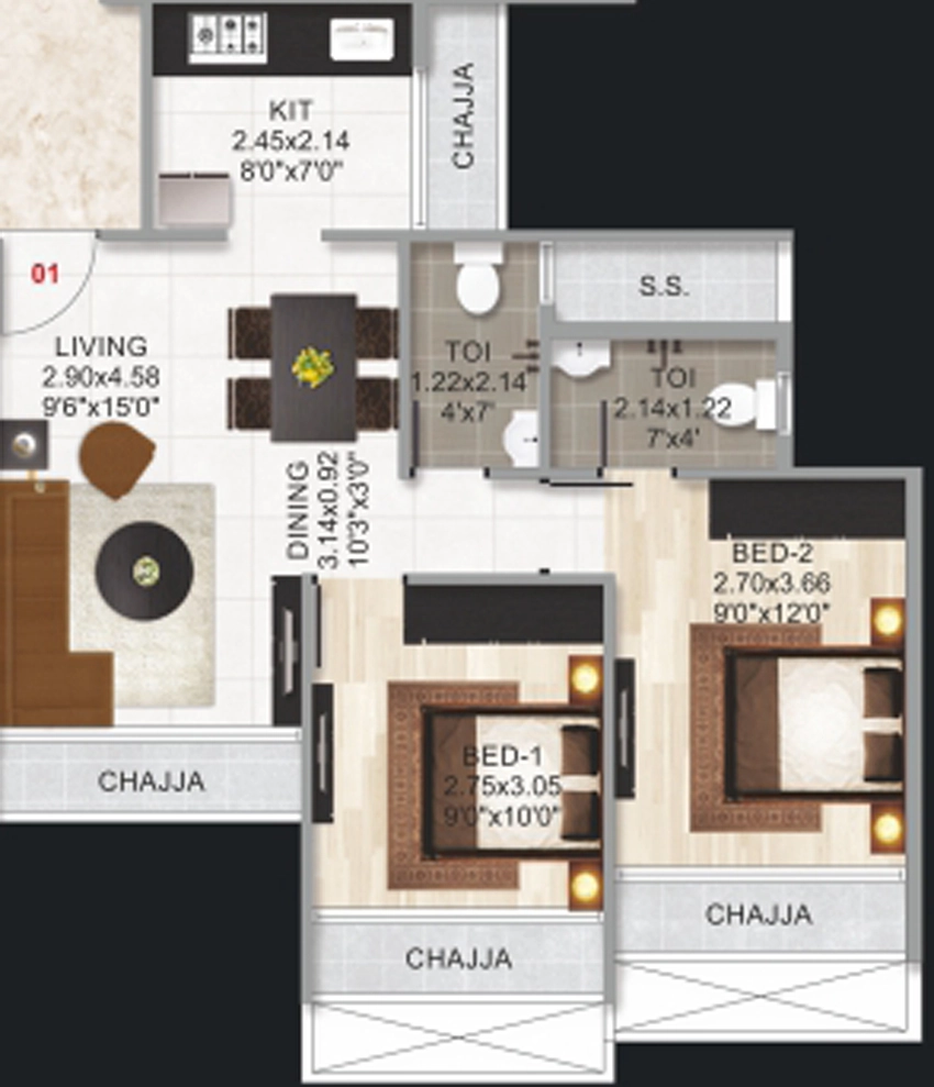 2 BHK Flat in Gurukrupa Tulsi Heights in Ulwe, Navi Mumbai - Image 869346