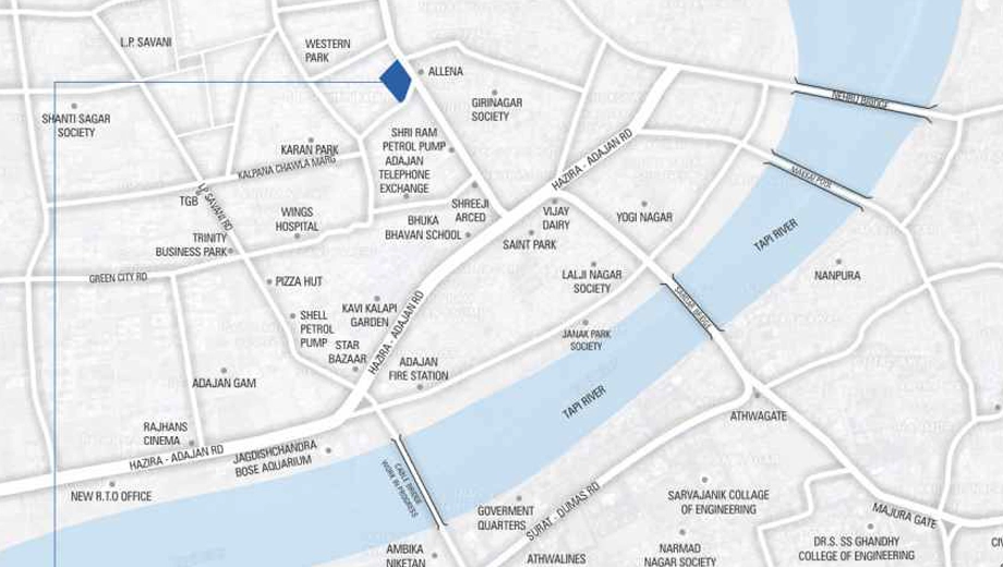 Location of Om Arcade in Adajan, Surat - Image 319193