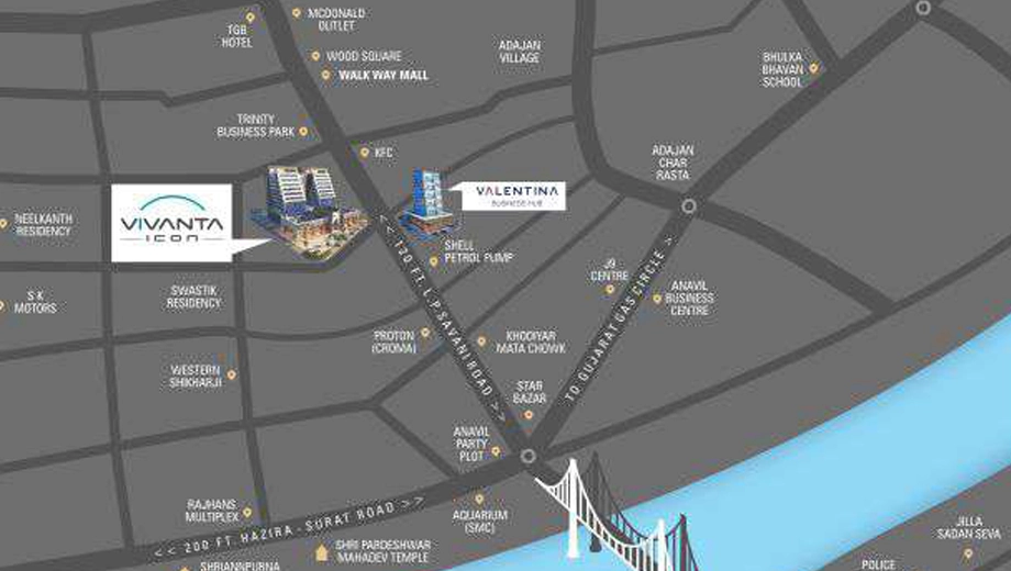 Location of Bhakti Vivanta Icon in Adajan, Surat - Image 319393