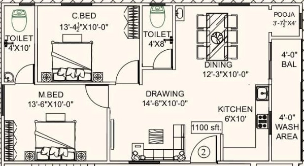 2 BHK Flat in Sai Nikhil Symphony in Hafeezpet, Hyderabad - Image 870064