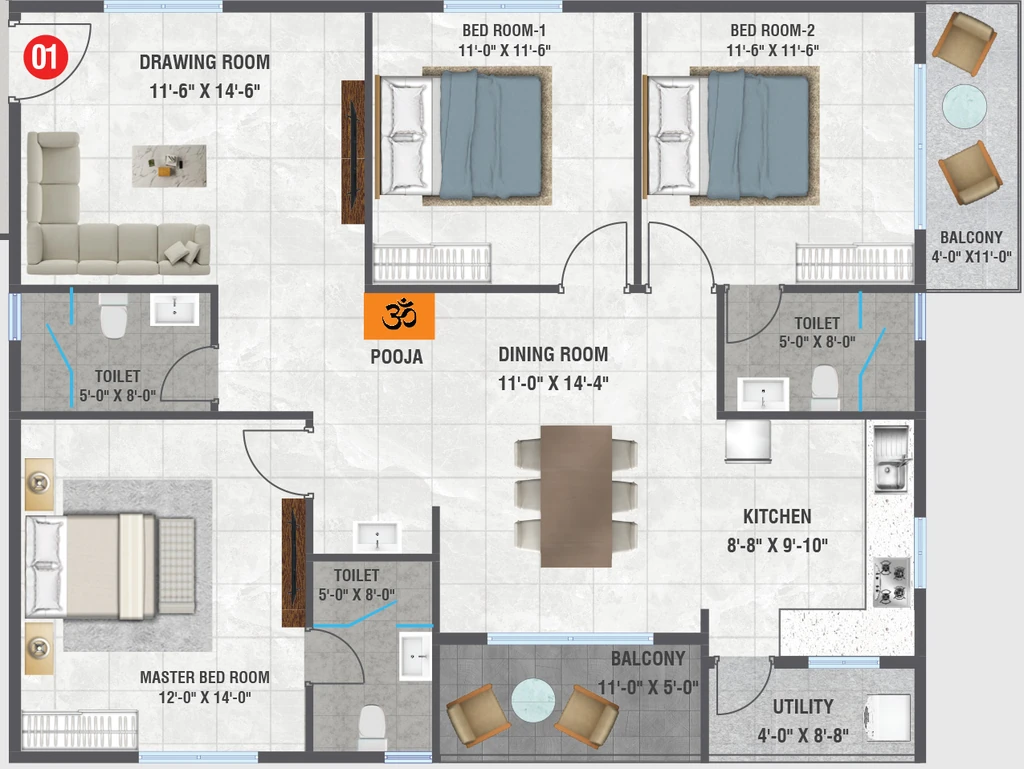 3 BHK Flat in Shri Amrutha Srinivasam in Bachupally, Hyderabad - Image 870068