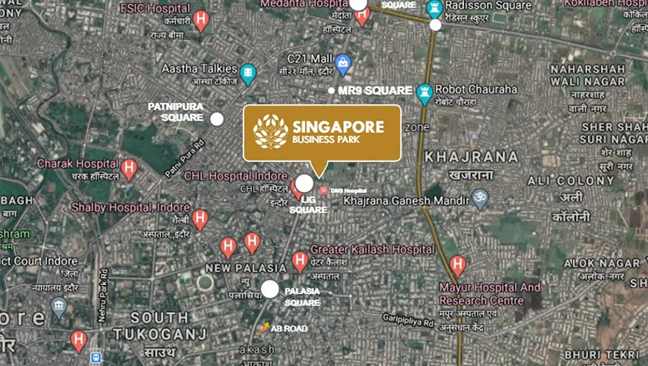 Location of Singapore Business Park in AB Road, Indore - Image 320123