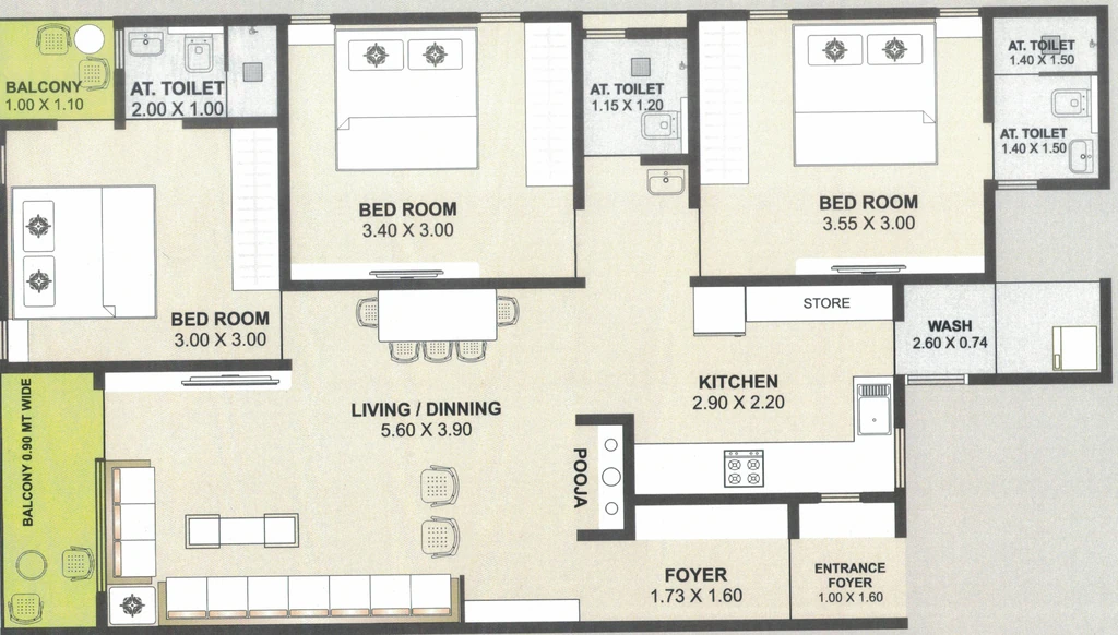 3 BHK Flat in Brahma The Wingz Phase 2 in Gotri, Vadodara - Image 870538