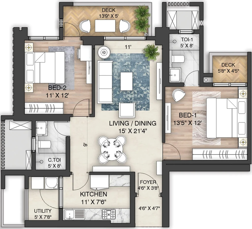 2 BHK Flat in Oakwood - The Prestige City in Indirapuram, Ghaziabad - Image 870906