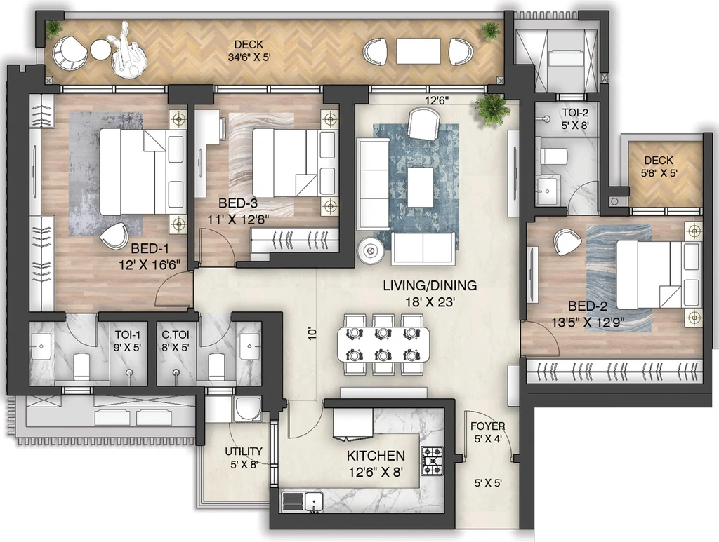 3 BHK Flat in Oakwood - The Prestige City in Indirapuram, Ghaziabad - Image 870909
