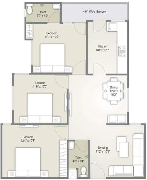 3 BHK Flat in Western Courtyard in Kolar Road, Bhopal - Image 873627