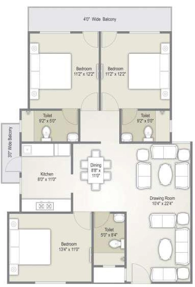 3 BHK Flat in Western Courtyard in Kolar Road, Bhopal - Image 873628