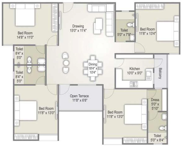 4 BHK Flat in Western Courtyard in Kolar Road, Bhopal - Image 873629