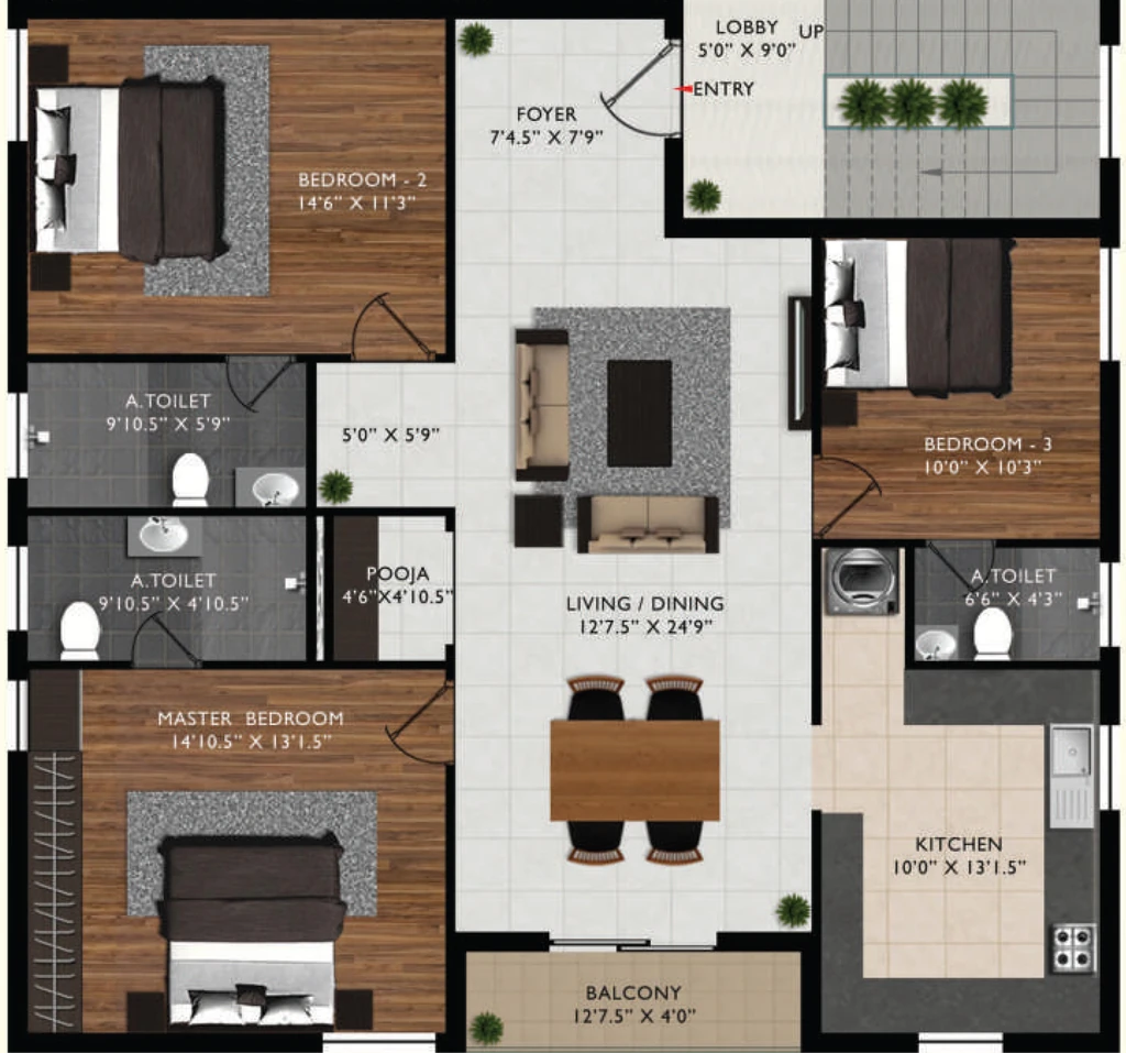 3 BHK Flat in Manghalam Srishti in Anna Nagar, Chennai - Image 874384