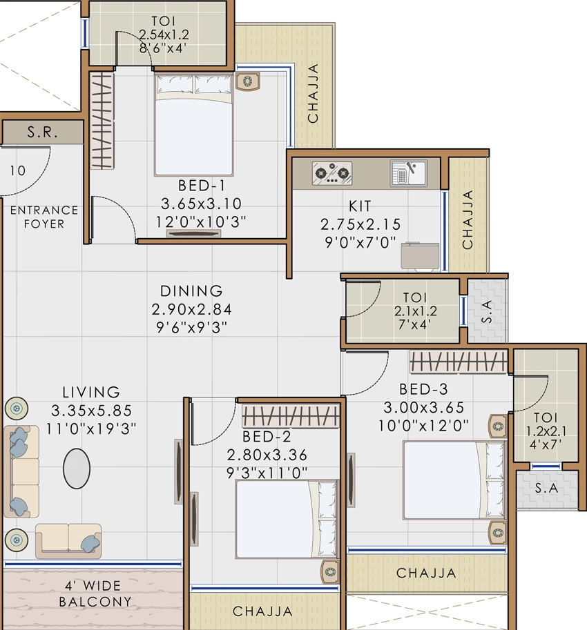 3 BHK Flat in Bhaveshwar Vista in Kamothe, Navi Mumbai - Image 876191