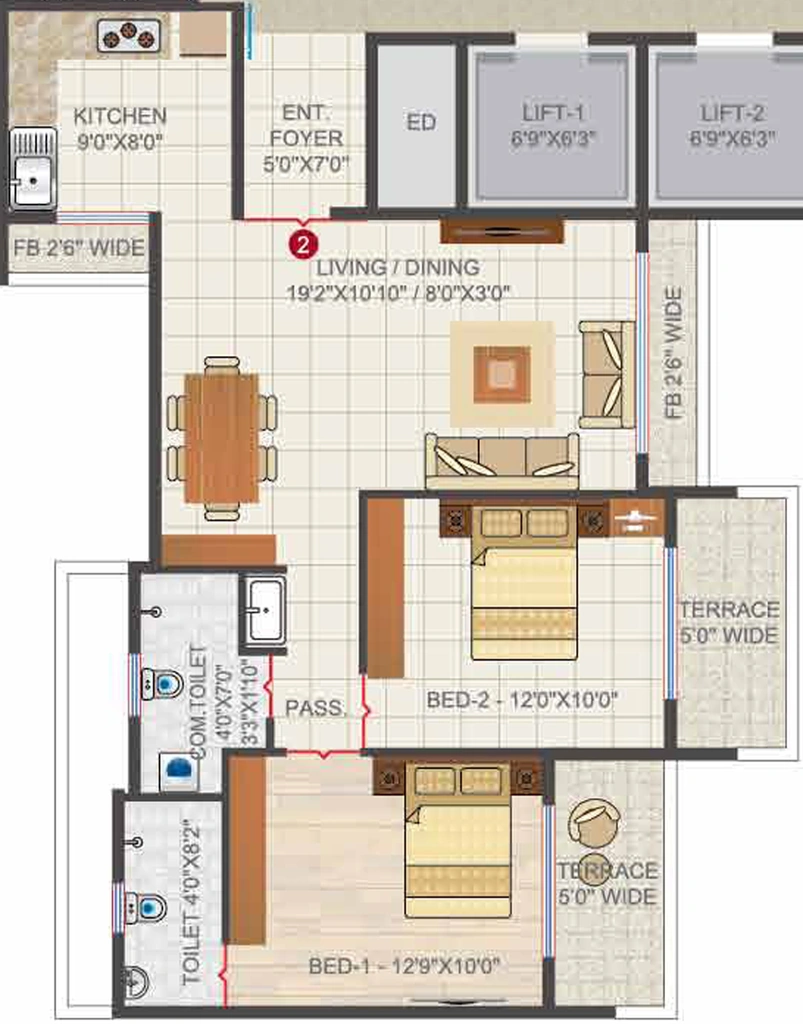 2 BHK Flat in Hi Tech Luxus Tower in Kharghar, Navi Mumbai - Image 876221