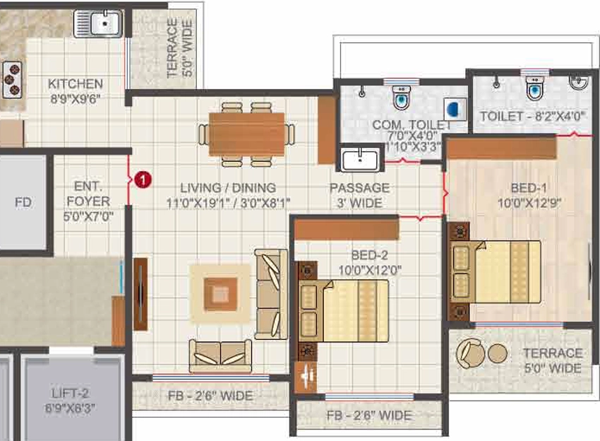 2 BHK Flat in Hi Tech Luxus Tower in Kharghar, Navi Mumbai - Image 876222
