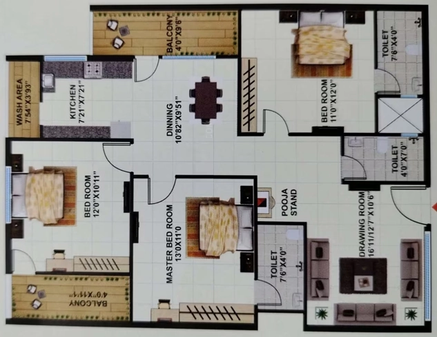 3 BHK Flat in G M R Golden Palm in Hoshangabad Road, Bhopal - Image 876539