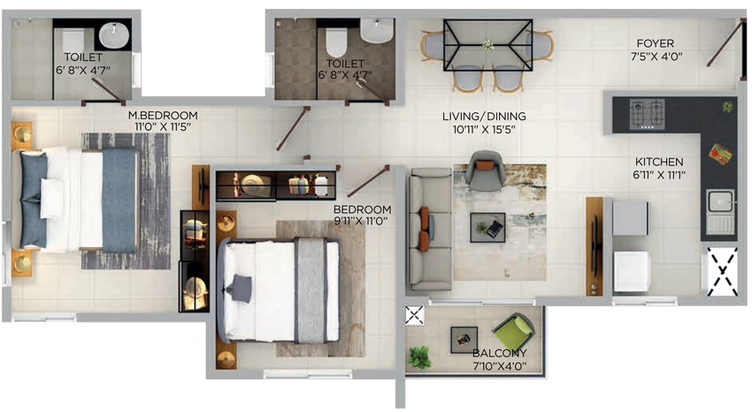 2 BHK Flat in Provident Sunworth City in Mysore Road, Bangalore - Image 877155