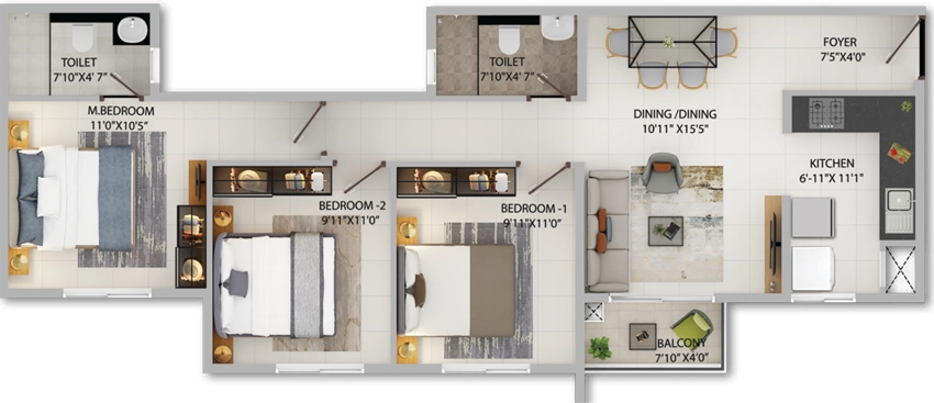 3 BHK Flat in Provident Sunworth City in Mysore Road, Bangalore - Image 877156