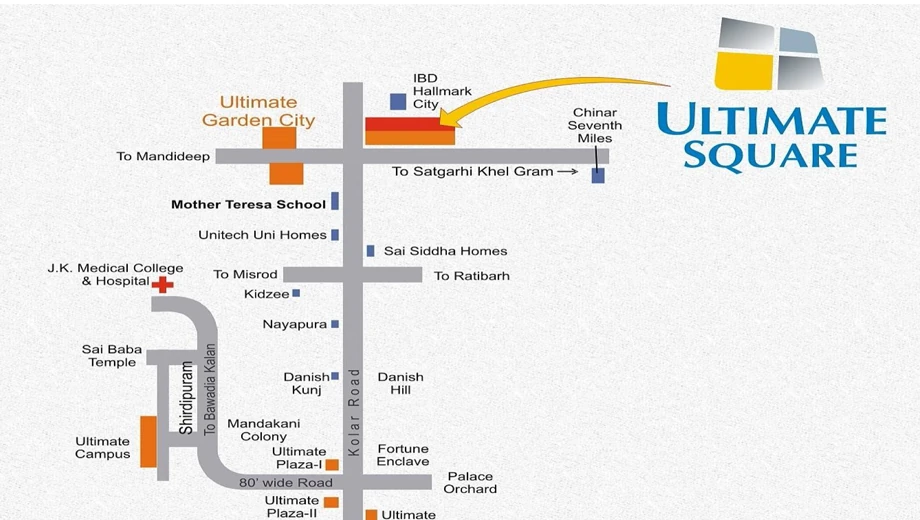 Location of Ultimate English Villas Square 1 in Kolar Road, Bhopal - Image 331456