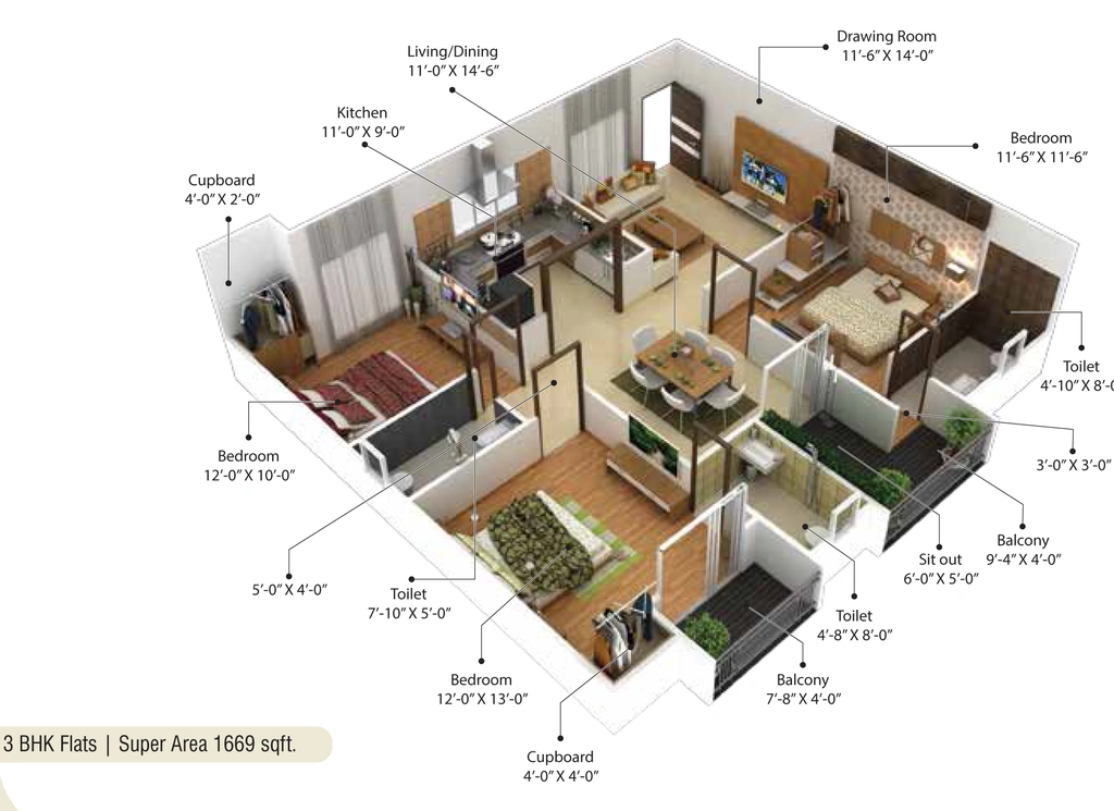 3 BHK Flat in Agrawal Sagar Life Style Towers in Bawadiya Kalan, Bhopal - Image 878158