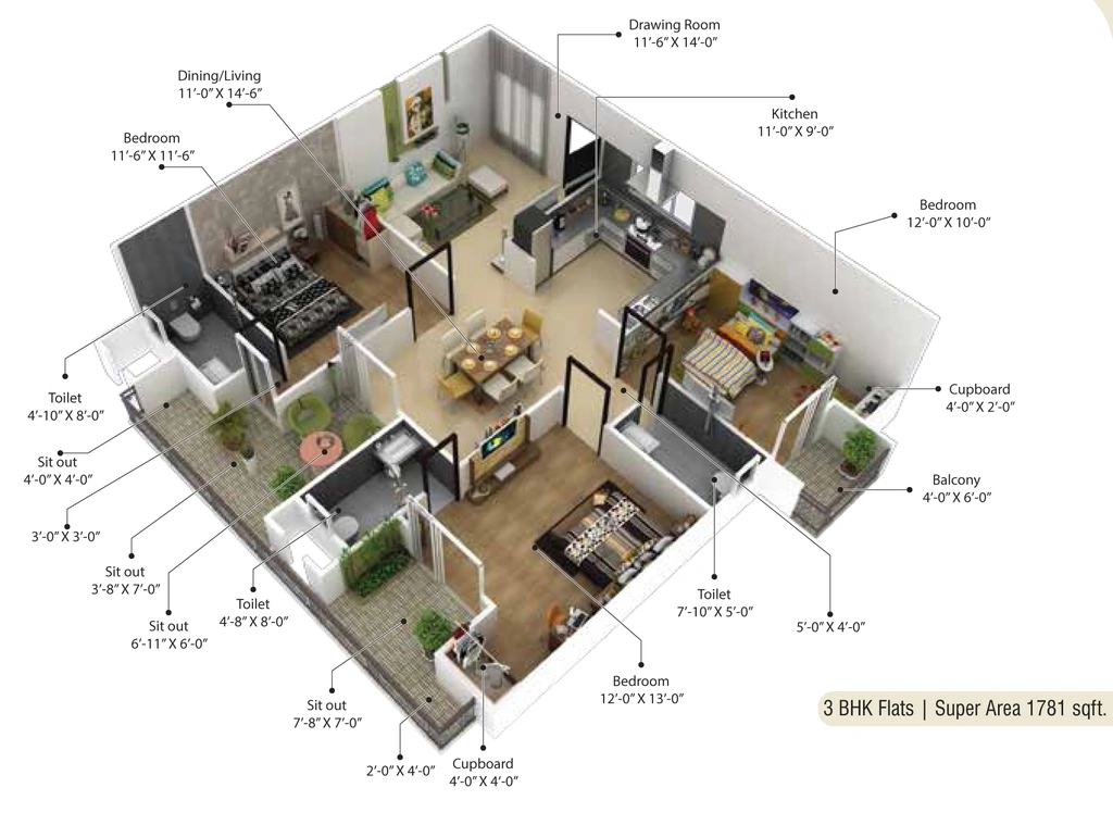 3 BHK Flat in Agrawal Sagar Life Style Towers in Bawadiya Kalan, Bhopal - Image 878159