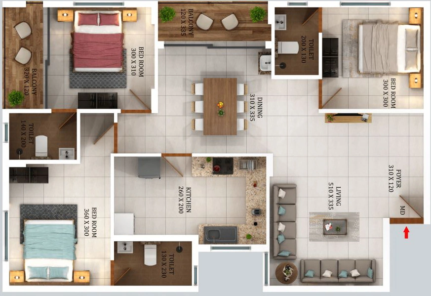 3 BHK Flat in Dream Flower Aurelius in Edappally, Kochi - Image 878256