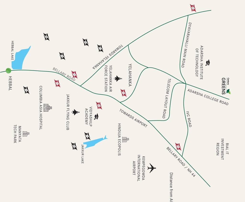Location of Century Greens Phase 2 in Devanahalli, Bangalore - Image 333380