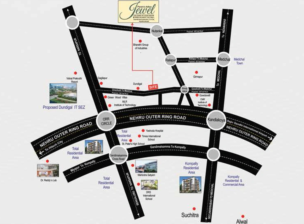 Location of Peram Aditya Jewel in Dundigal, Hyderabad - Image 334061