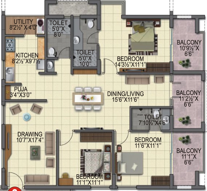 3 BHK Flat in BPR Pearl Celestial in Kokapet, Hyderabad - Image 879516