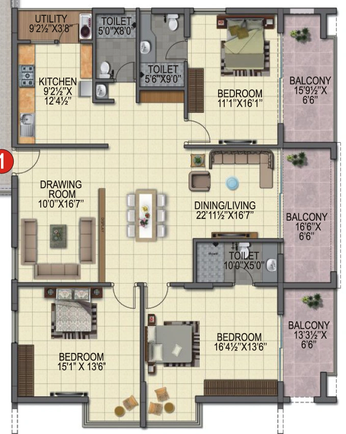 3 BHK Flat in BPR Pearl Celestial in Kokapet, Hyderabad - Image 879520