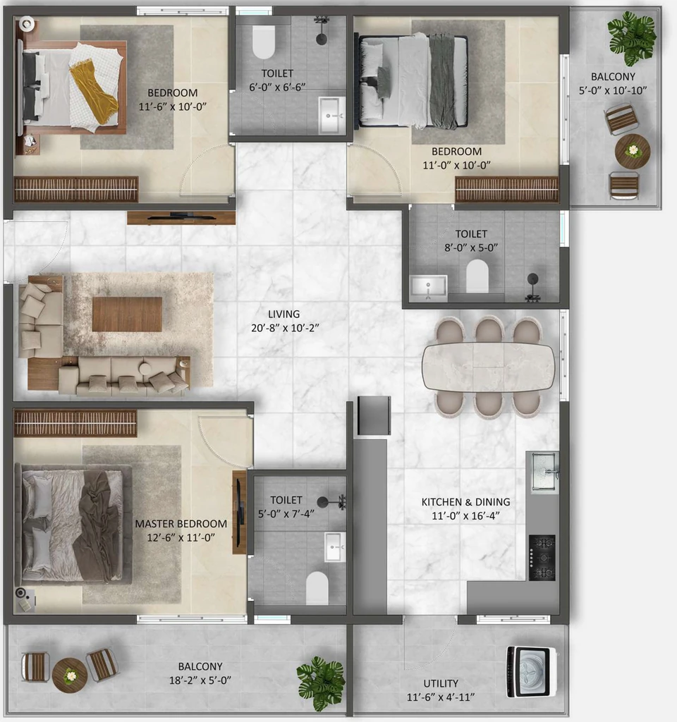3 BHK Flat in Vaishno Sapphire in Kollur, Hyderabad - Image 882135