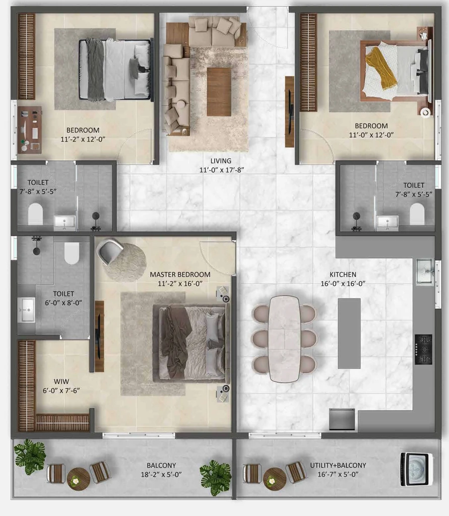 3 BHK Flat in Vaishno Sapphire in Kollur, Hyderabad - Image 882137