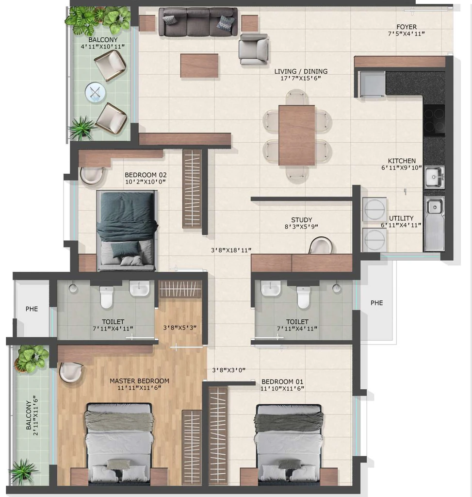 3 BHK Flat in Bren Park City in Hulimangala, Bangalore - Image 882170
