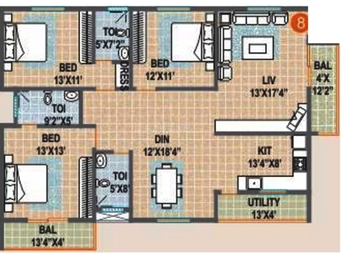 3 BHK Flat in Sumadhura Srinivasam in Whitefield, Bangalore - Image 882310