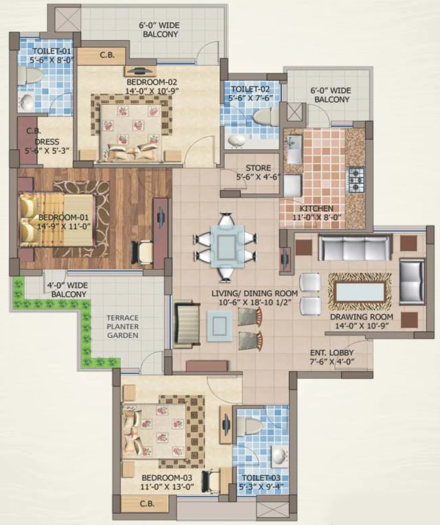 3 BHK Flat in Motiaz Royal Citi in Zirakpur, Chandigarh - Image 882339