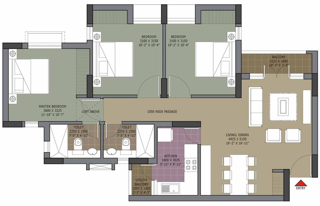 3 BHK Flat in Unitech Uniworld City in New Town, Kolkata - Image 883516