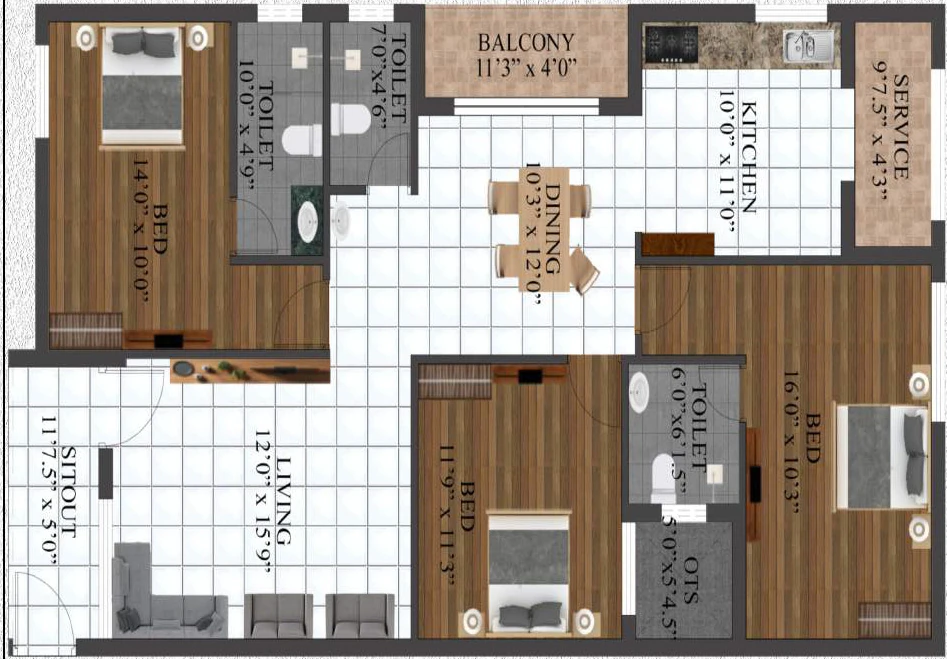 3 BHK Flat in Navaneetha RR Raghavendra in RS Puram, Coimbatore - Image 883773
