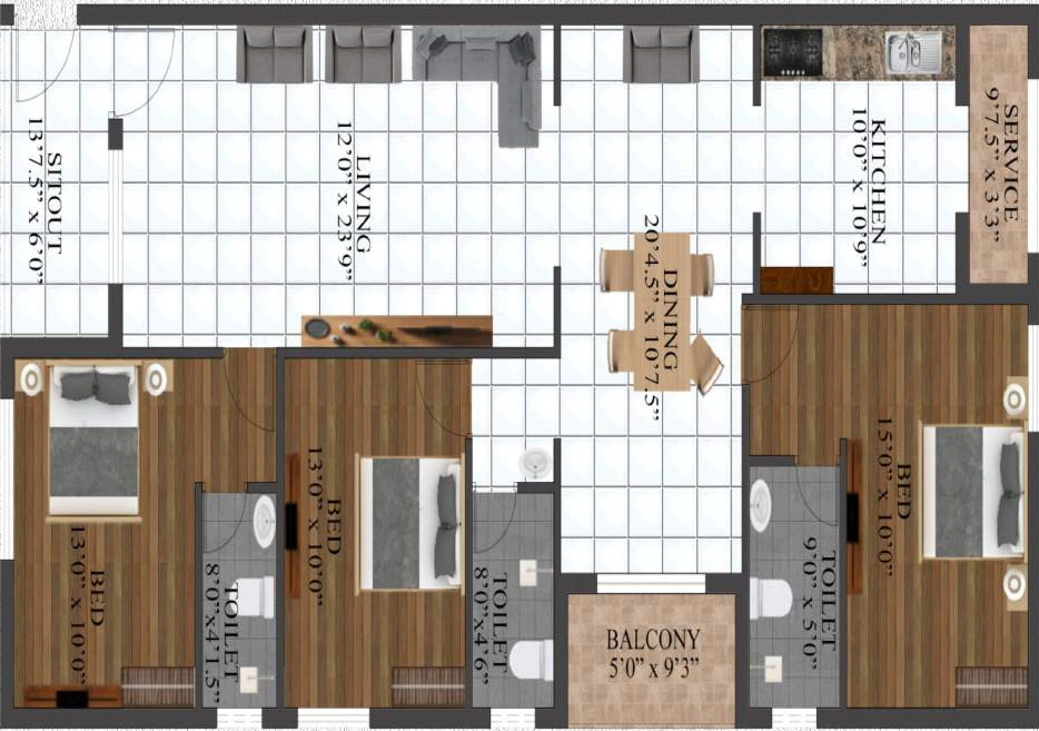3 BHK Flat in Navaneetha RR Raghavendra in RS Puram, Coimbatore - Image 883774
