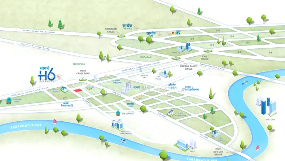 Location of Commercial Saamarth Heaven 6 in Koba, Gandhinagar - Image 341490