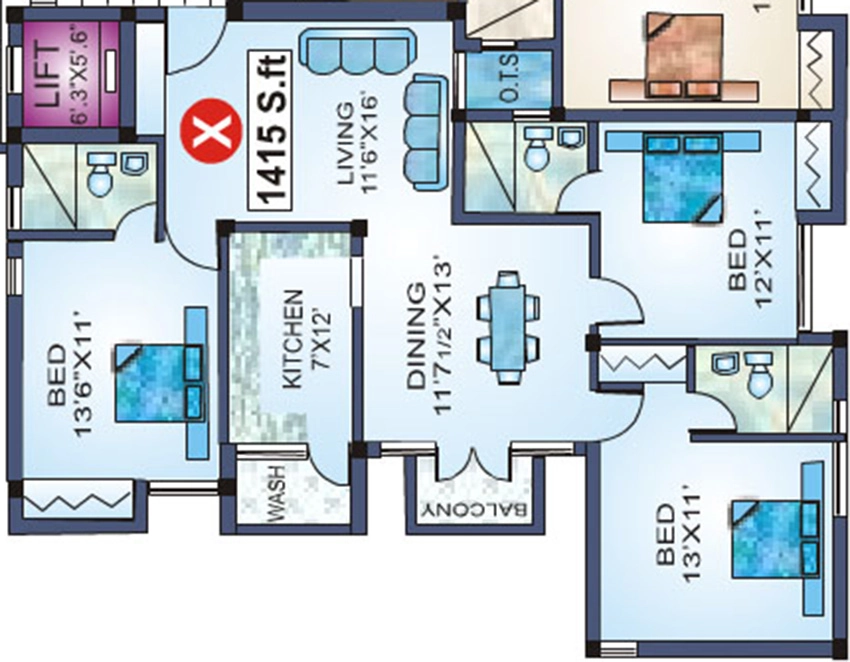 3 BHK Flat in Jamals Grandeur in Poonamallee, Chennai - Image 884966