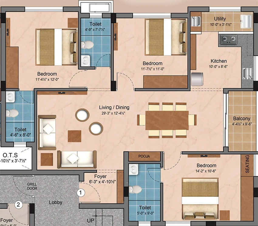 3 BHK Flat in Preetha NK Enclave in Raja Annamalai Puram, Chennai - Image 885086