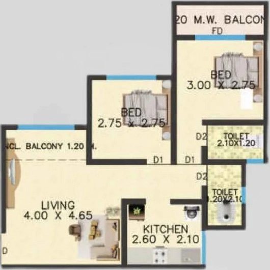2 BHK Flat in Yashraj Paradise in Kalyan East, Thane - Image 885385