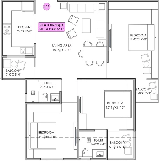 3 BHK Flat in Ecoworld in Vaishali Nagar Extension, Jaipur - Image 914504