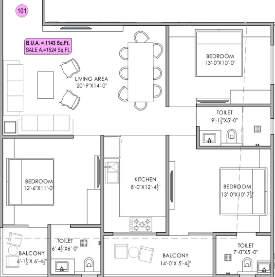 3 BHK Flat in Ecoworld in Vaishali Nagar Extension, Jaipur - Image 914505