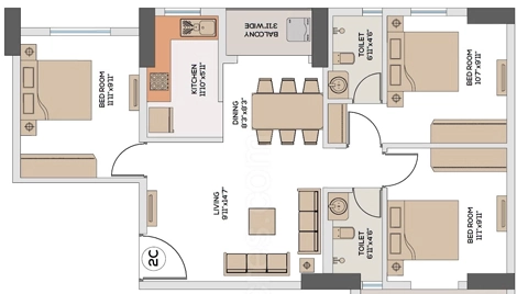 3 BHK Flat in Srijan Laguna Bay in Tangra, Kolkata - Image 888917