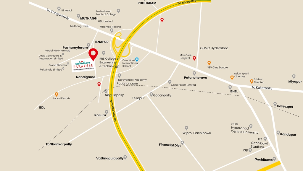 Location of Mahidhara Paradise Plot in Isnapur, Hyderabad - Image 350716